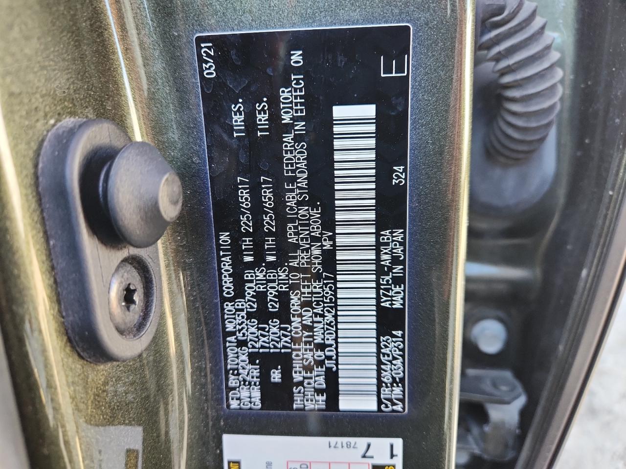 2021 Lexus Nx 300H Base VIN: JTJDJRDZ3M2159517 Lot: 90034155