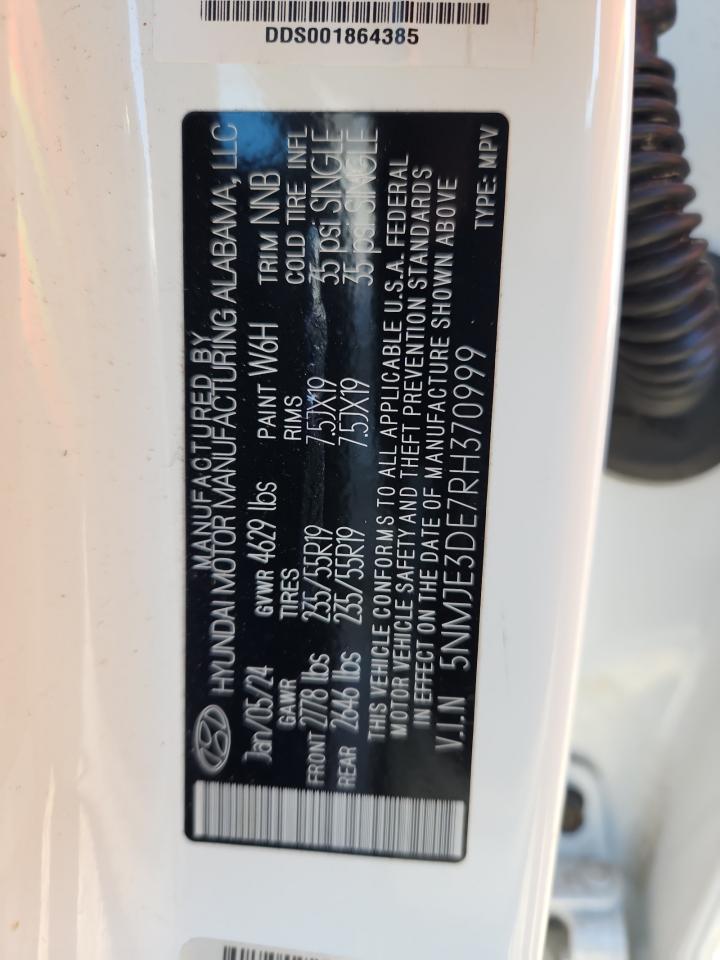 2024 Hyundai Tucson Limited VIN: 5NMJE3DE7RH370999 Lot: 85004485