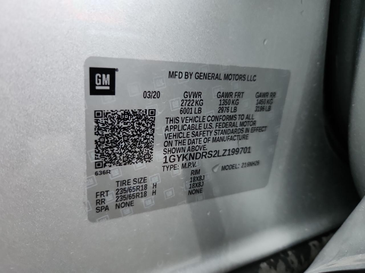 2020 Cadillac Xt5 Premium Luxury VIN: 1GYKNDRS2LZ199701 Lot: 87232805