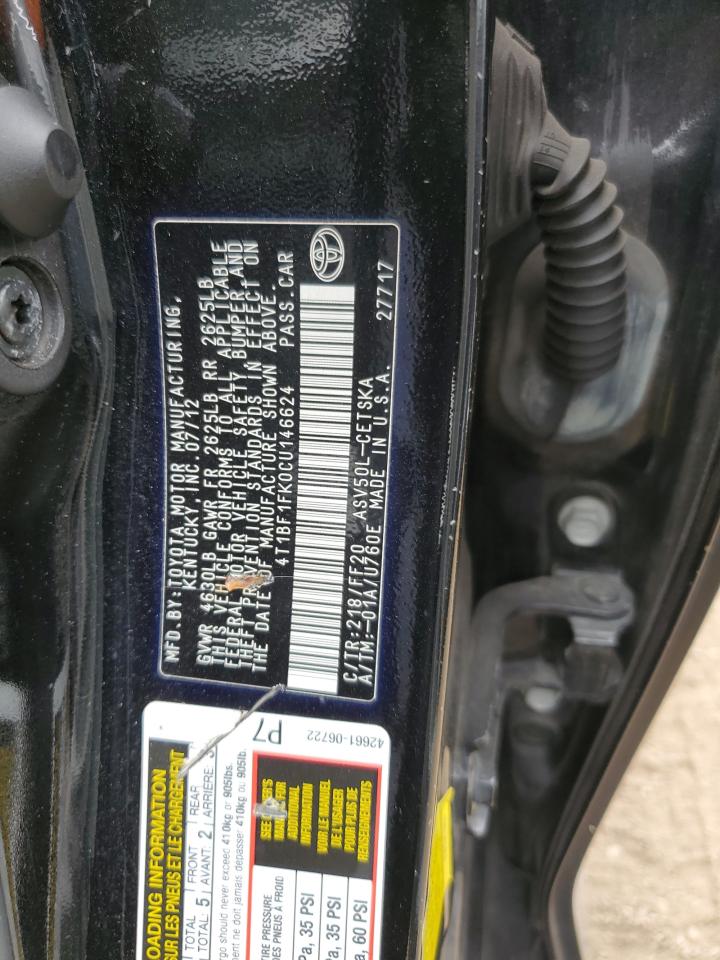 2012 Toyota Camry Base VIN: 4T1BF1FK0CU146624 Lot: 86120695