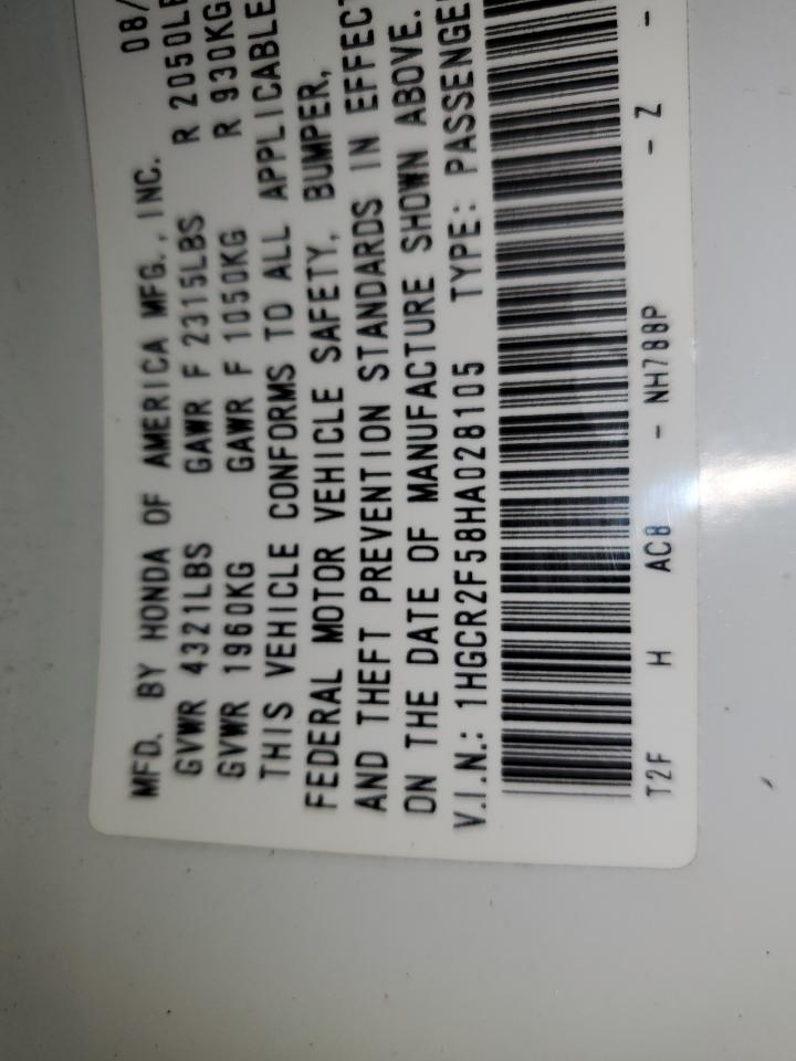 2017 Honda Accord Spo VIN: 028105 Lot: 86191595