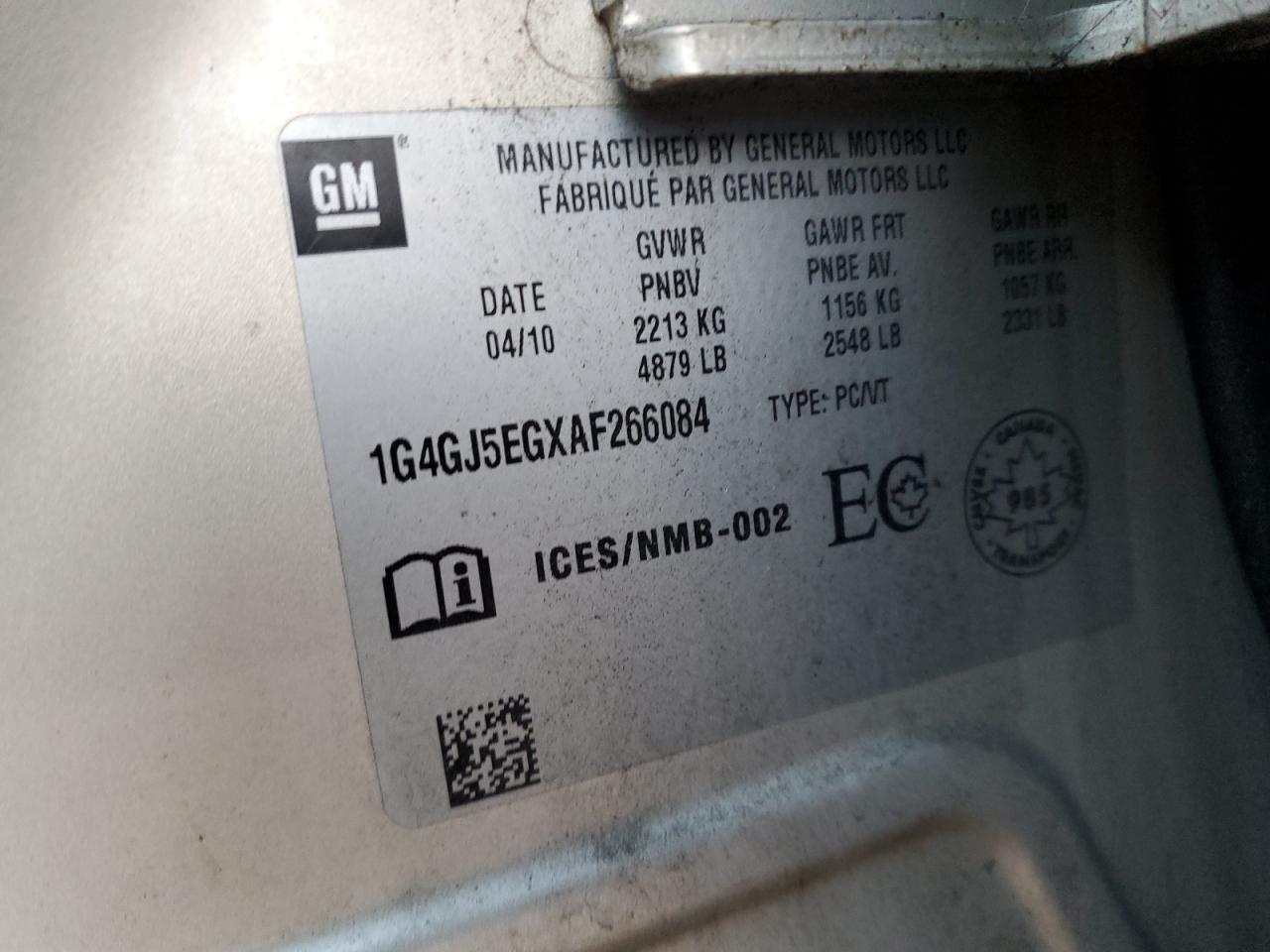 2010 Buick Allure/Lacrosse Cx VIN: 1G4GJ5EGXAF266084 Lot: 87041865