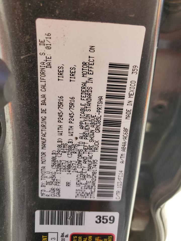 2016 Toyota Tacoma Double Cab VIN: 3TMCZ5AN2GM017495 Lot: 82007355