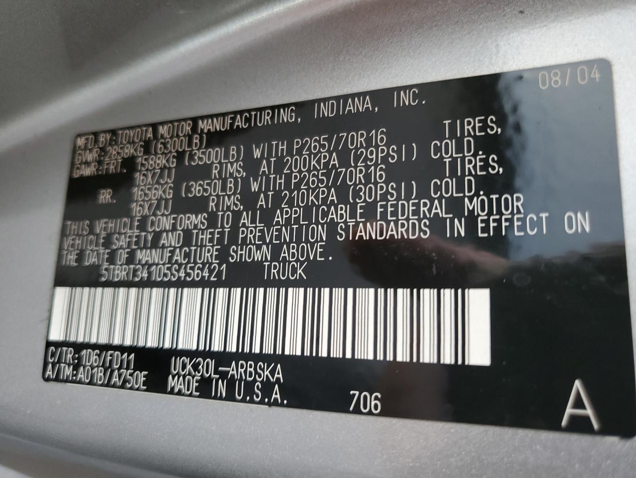 2005 Toyota Tundra Access Cab Sr5 VIN: 5TBRT34105S456421 Lot: 81968065