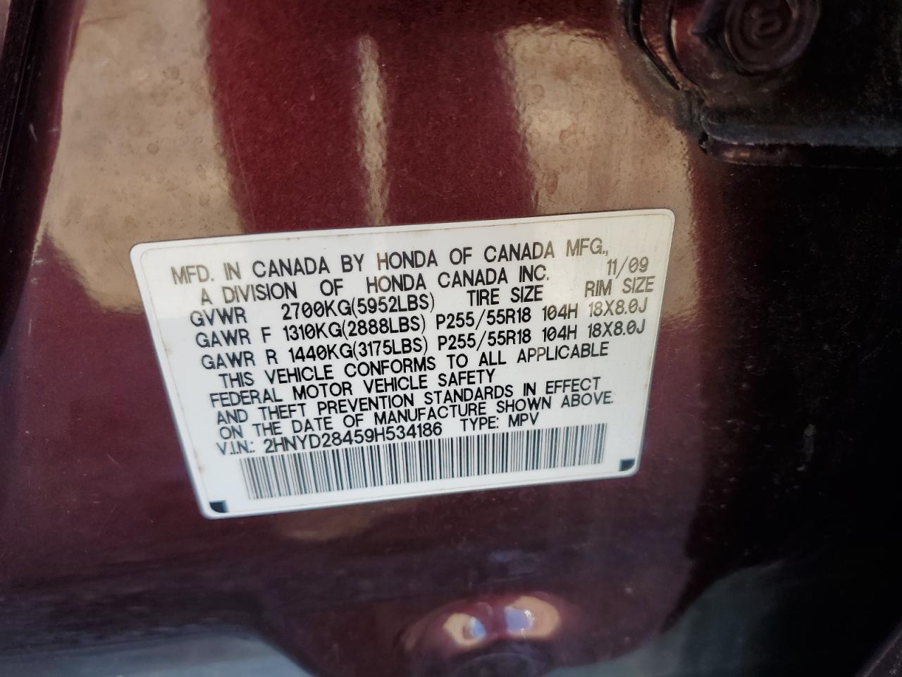 2009 Acura Mdx Technology VIN: 2HNYD28459H534186 Lot: 85111695