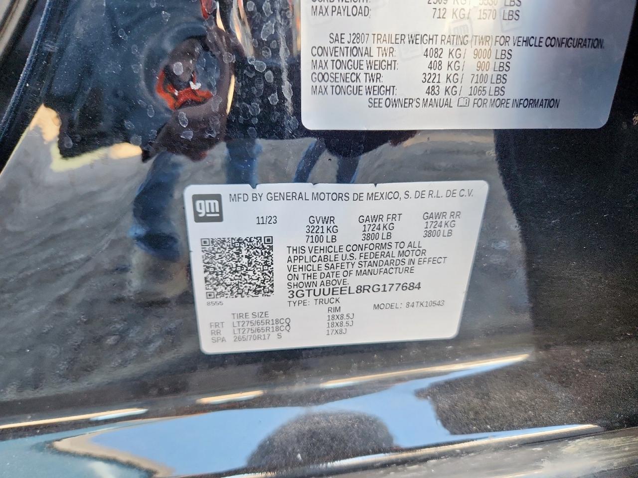 2024 GMC Sierra K1500 At4 VIN: 3GTUUEEL8RG177684 Lot: 85406865