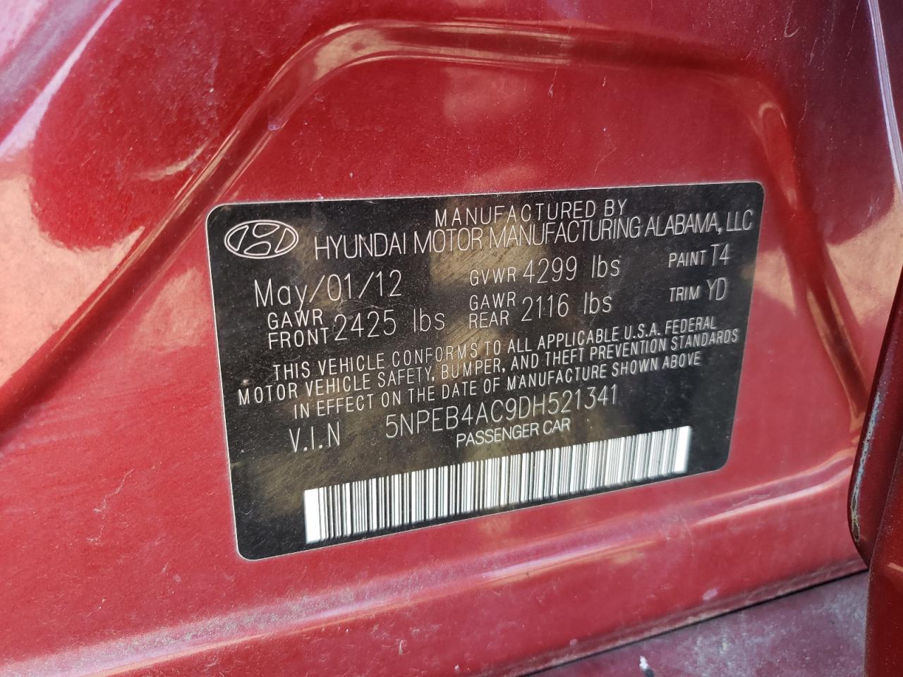 2013 Hyundai Sonata Gls VIN: 5NPEB4AC9DH521341 Lot: 85120105