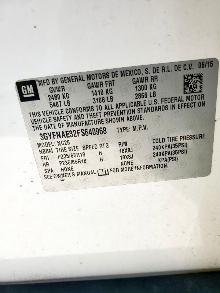 2015 Cadillac Srx VIN: 3GYFNAE32FS640968 Lot: 86188195