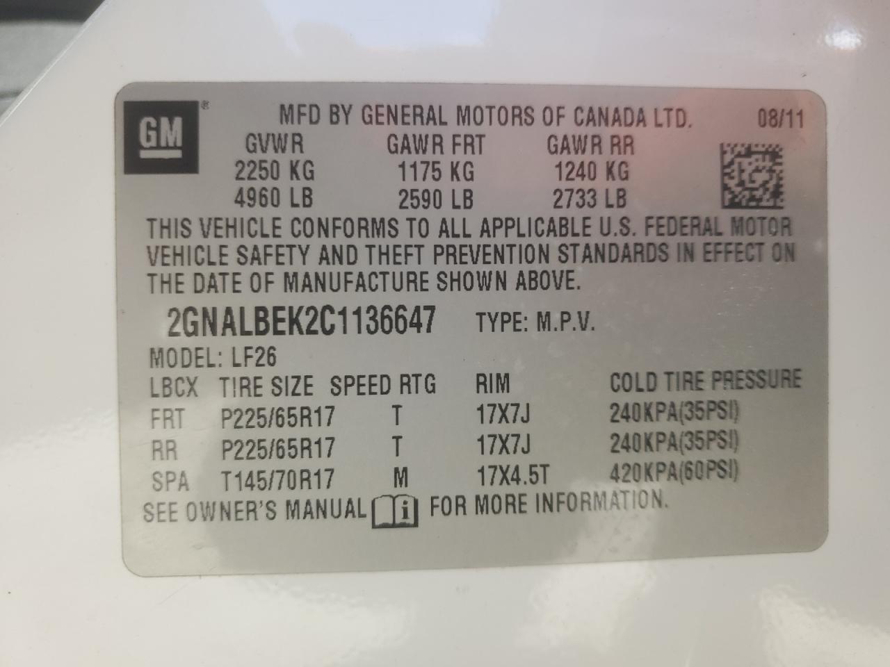 2012 Chevrolet Equinox Ls VIN: 2GNALBEK2C1136647 Lot: 85892785
