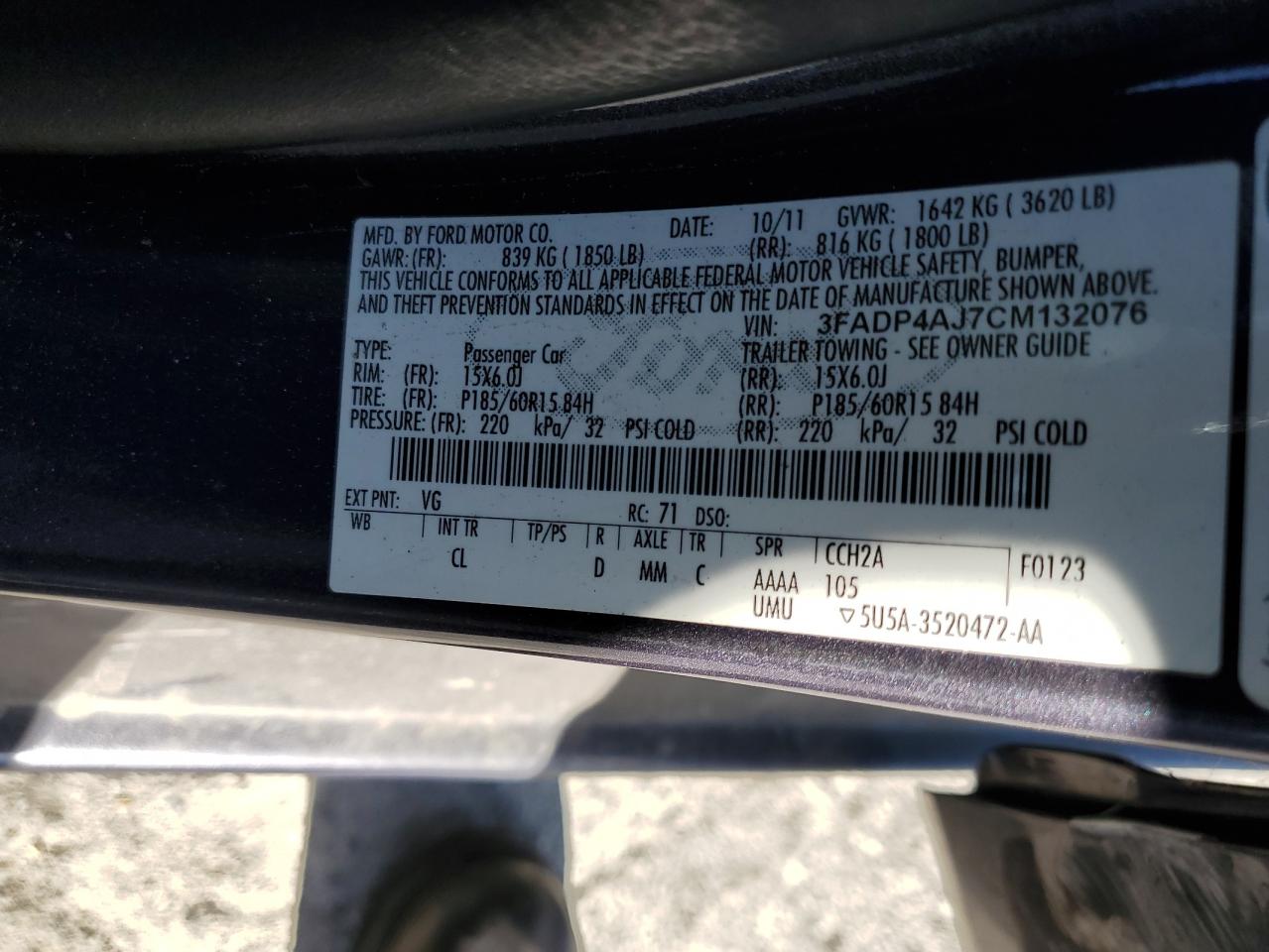 2012 Ford Fiesta S VIN: 3FADP4AJ7CM132076 Lot: 84290745