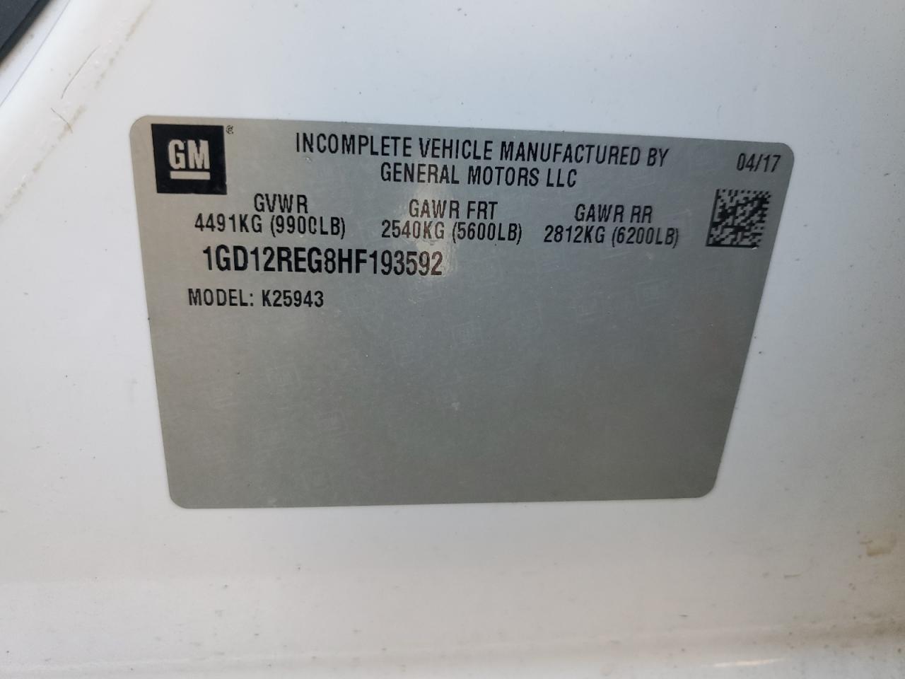 2017 GMC Sierra K2500 Heavy Duty VIN: 1GD12REG8HF193592 Lot: 87261265