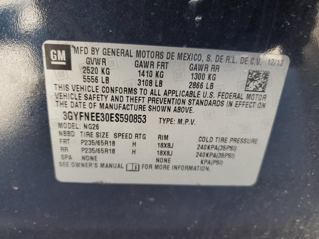 2014 Cadillac Srx Luxury Collection VIN: 3GYFNEE30ES590853 Lot: 86515065