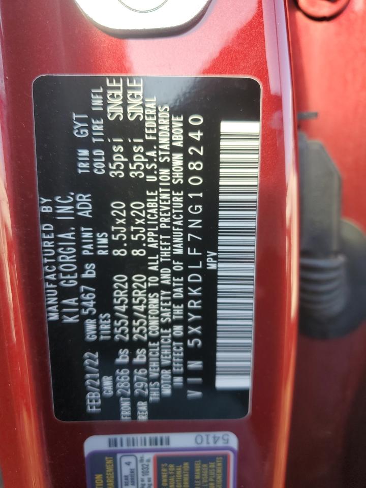 2022 Kia Sorento Sx VIN: 5XYRKDLF7NG108240 Lot: 82575465