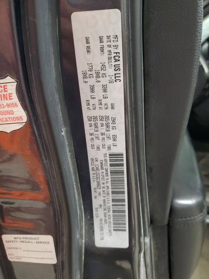 2016 Dodge Durango Limited VIN: 1C4RDJDG3GC308622 Lot: 89867565