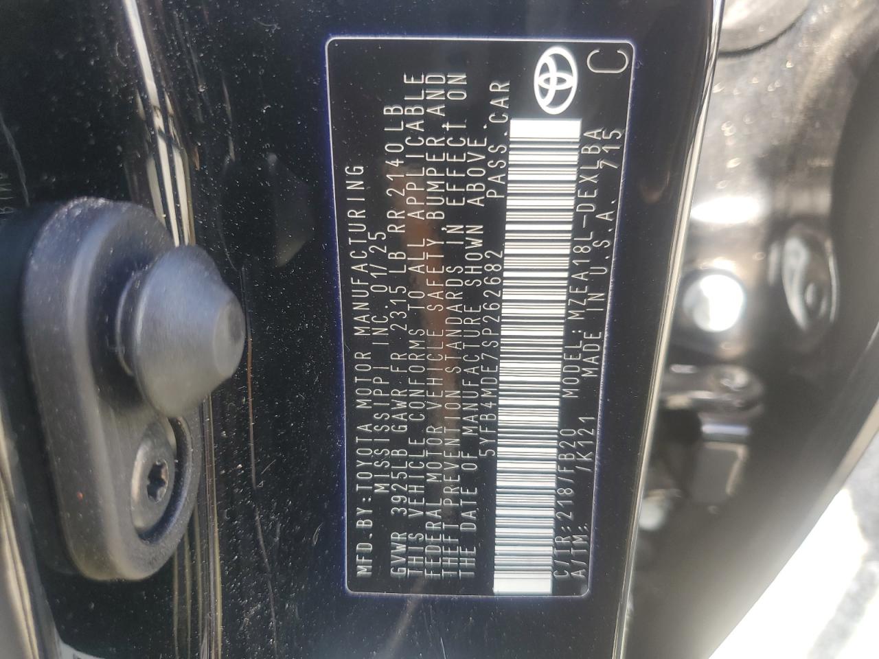 2025 Toyota Corolla Le VIN: 5YFB4MDE7SP262682 Lot: 86329185