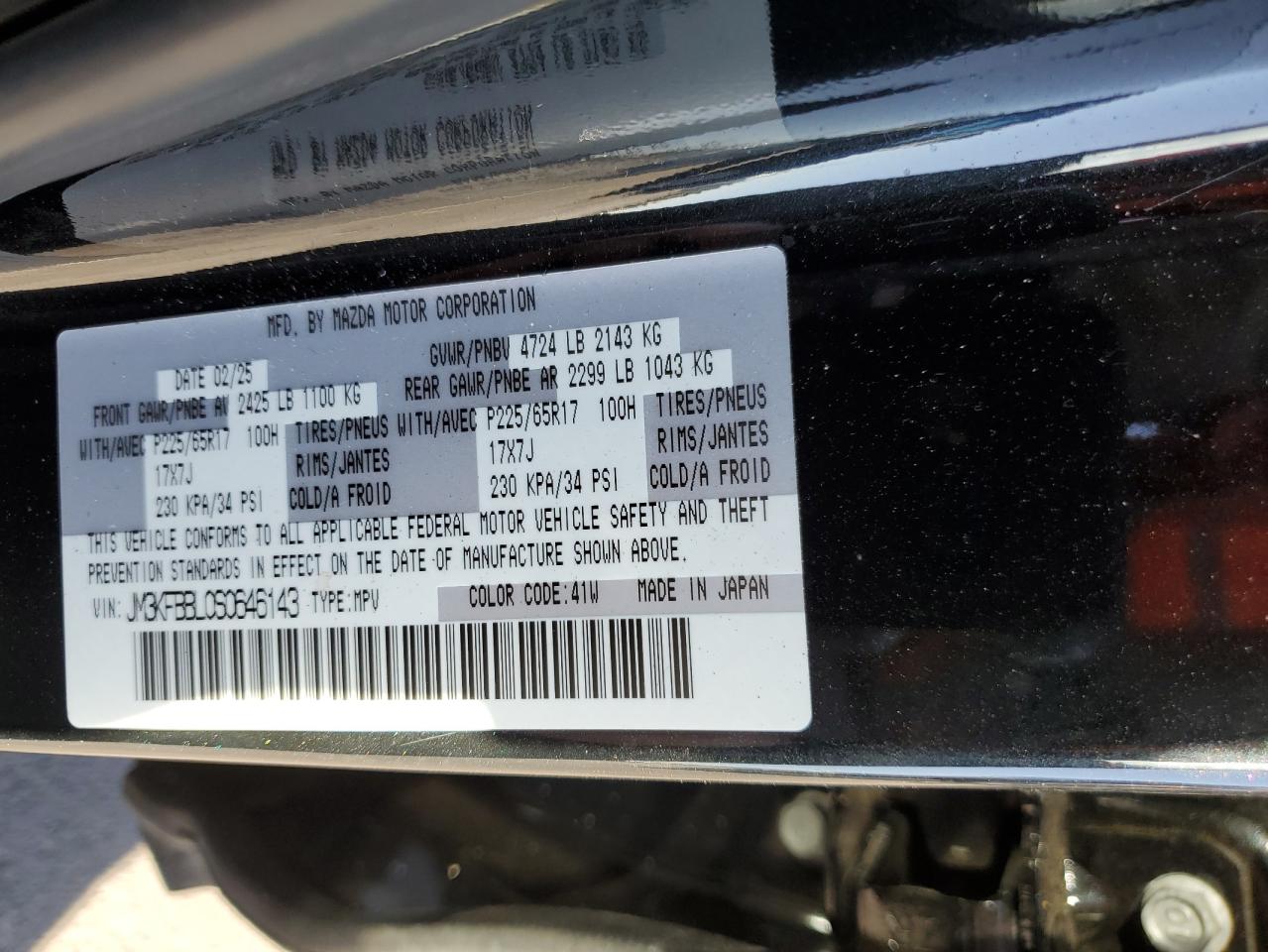 2025 Mazda Cx-5 Select VIN: JM3KFBBL0S0646143 Lot: 85325555