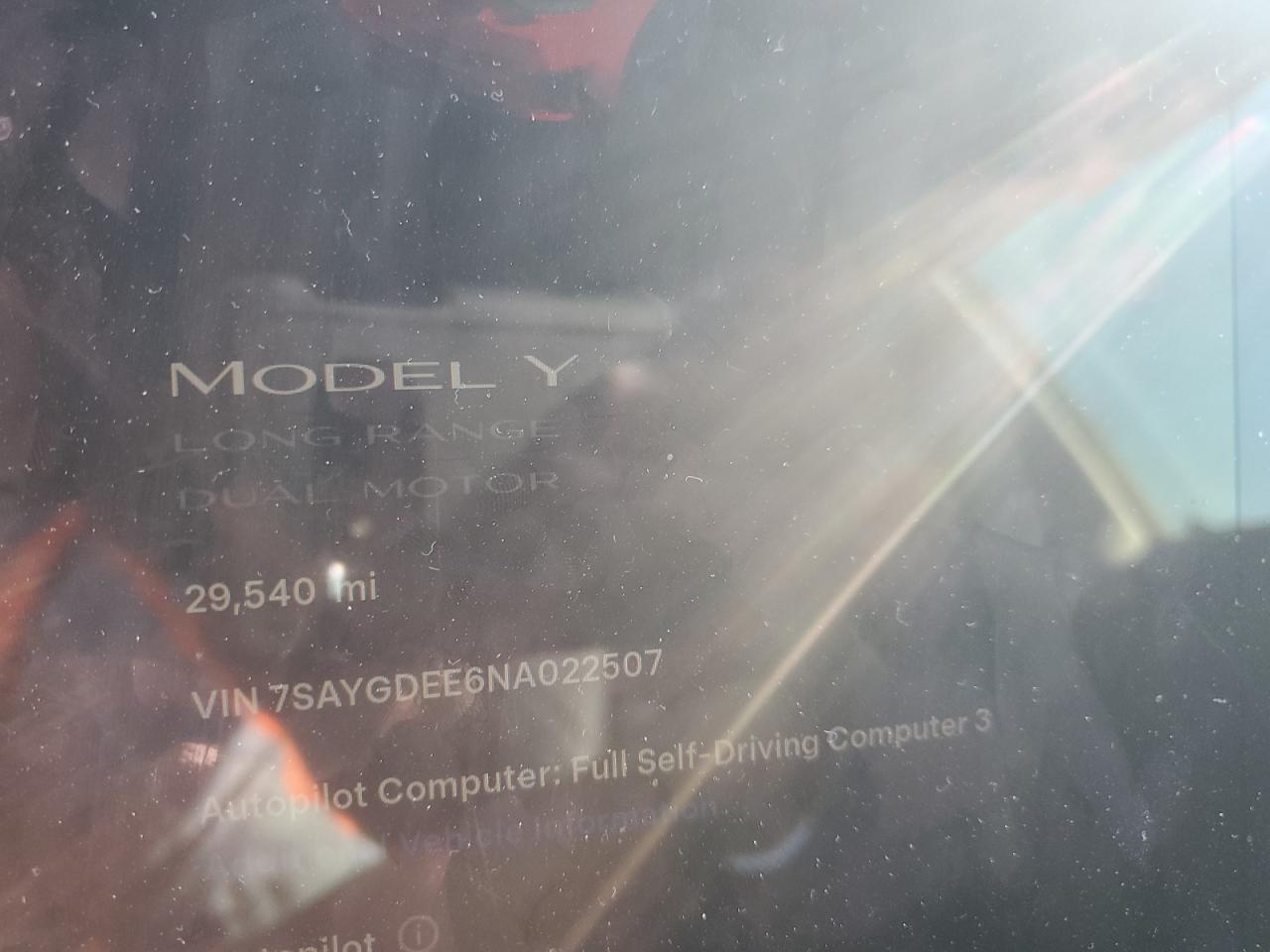 2022 Tesla Model Y VIN: 7SAYGDEE6NA022507 Lot: 86846985