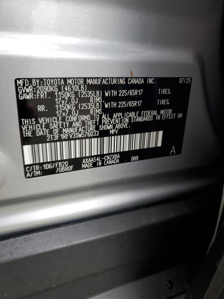 2025 Toyota Rav4 Le VIN: 2T3F1RFV3SW576033 Lot: 85189615