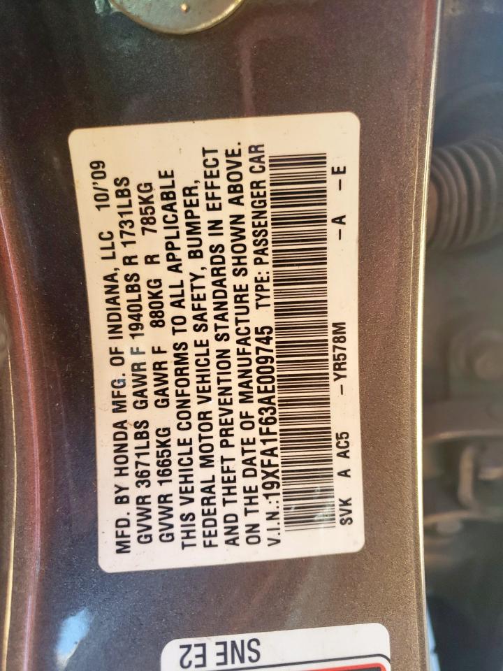 2010 Honda Civic Lx-S VIN: 19XFA1F63AE009745 Lot: 82323515