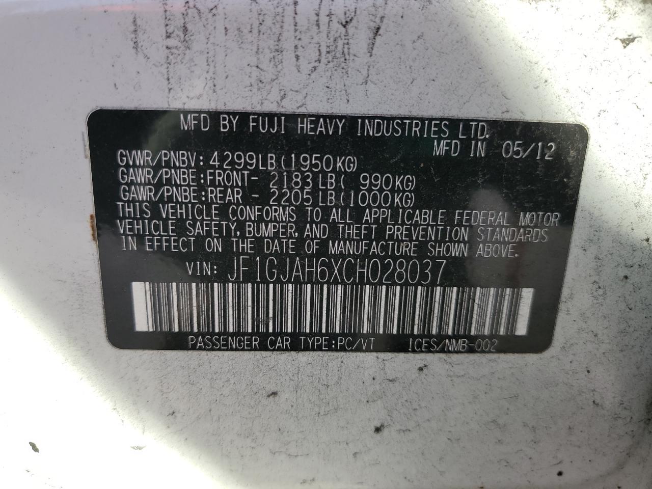 2012 Subaru Impreza Limited VIN: JF1GJAH6XCH028037 Lot: 81965725