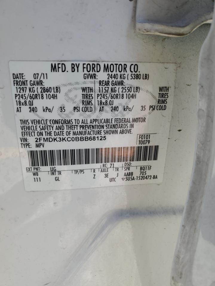 2011 Ford Edge Limited VIN: 2FMDK3KC0BBB68125 Lot: 87114325