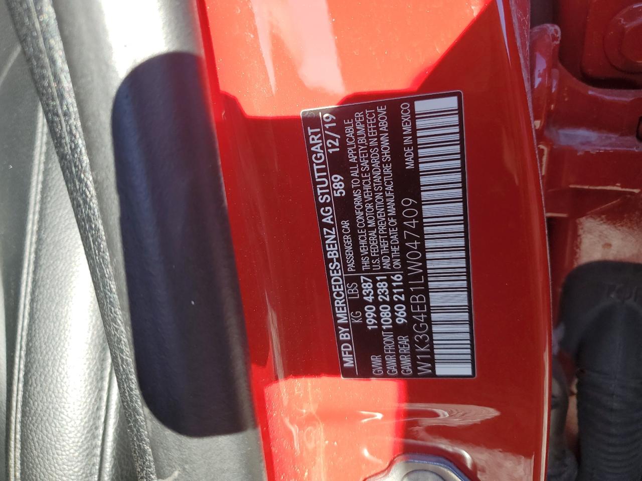 2020 Mercedes-Benz A 220 VIN: W1K3G4EB1LW047409 Lot: 90678925