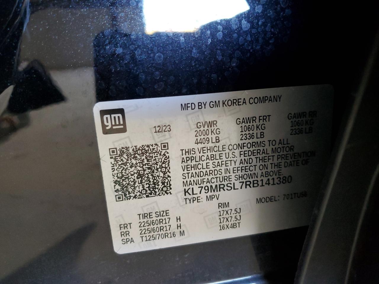 2024 Chevrolet Trailblazer Lt VIN: KL79MRSL7RB141380 Lot: 84865685