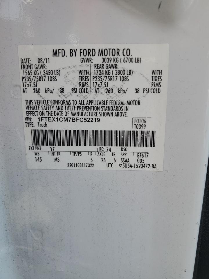 2011 Ford F150 Super Cab VIN: 1FTEX1CM7BFC52219 Lot: 82735625