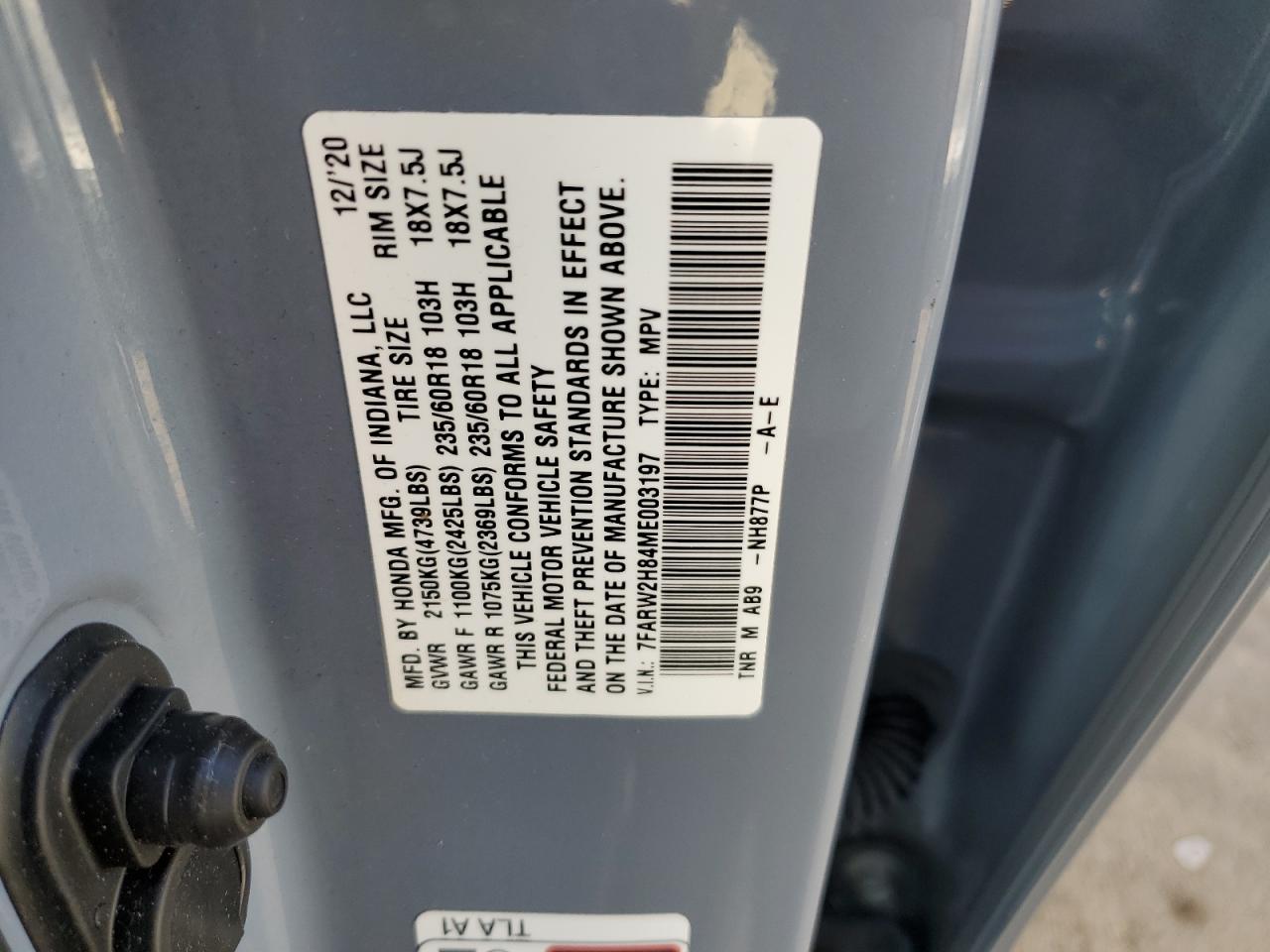 2021 Honda Cr-V Exl VIN: 7FARW2H84ME003197 Lot: 80348265