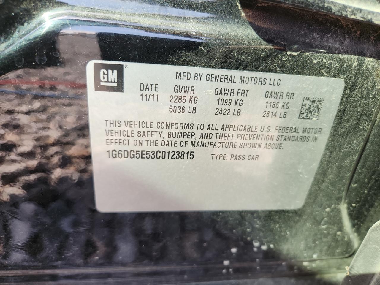 2012 Cadillac Cts Luxury Collection VIN: 1G6DG5E53C0123815 Lot: 84484405