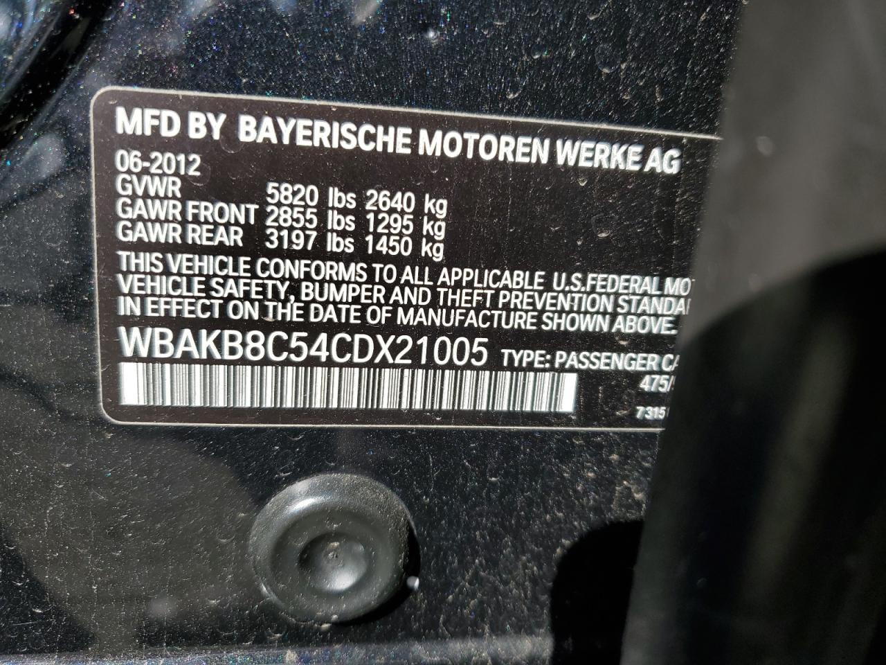 2012 BMW 750 Li VIN: WBAKB8C54CDX21005 Lot: 84259845