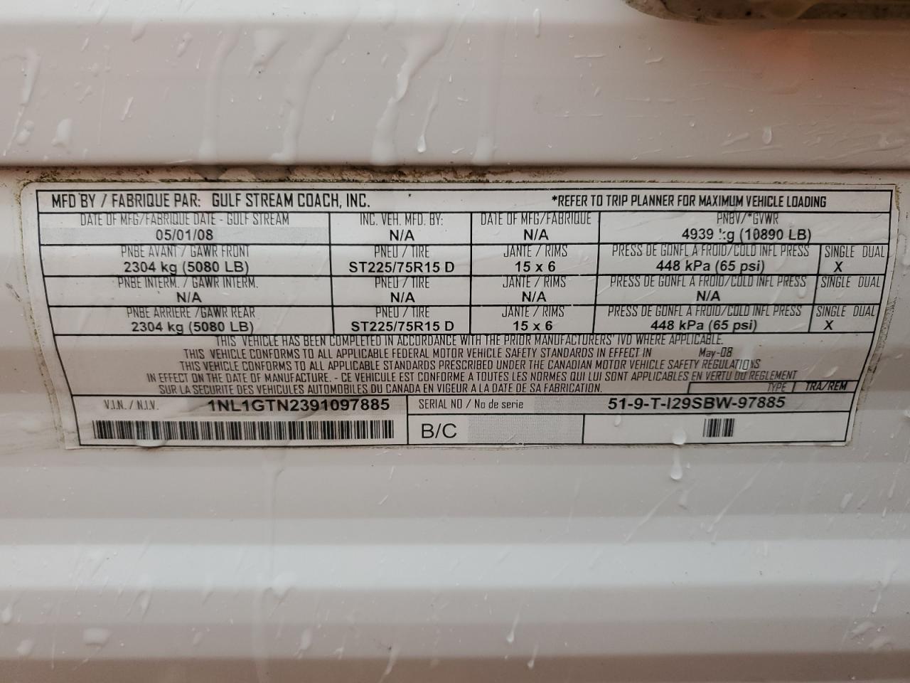 2009 Gulf Stream Innsbruck VIN: 1NL1GTN2391097885 Lot: 84455845