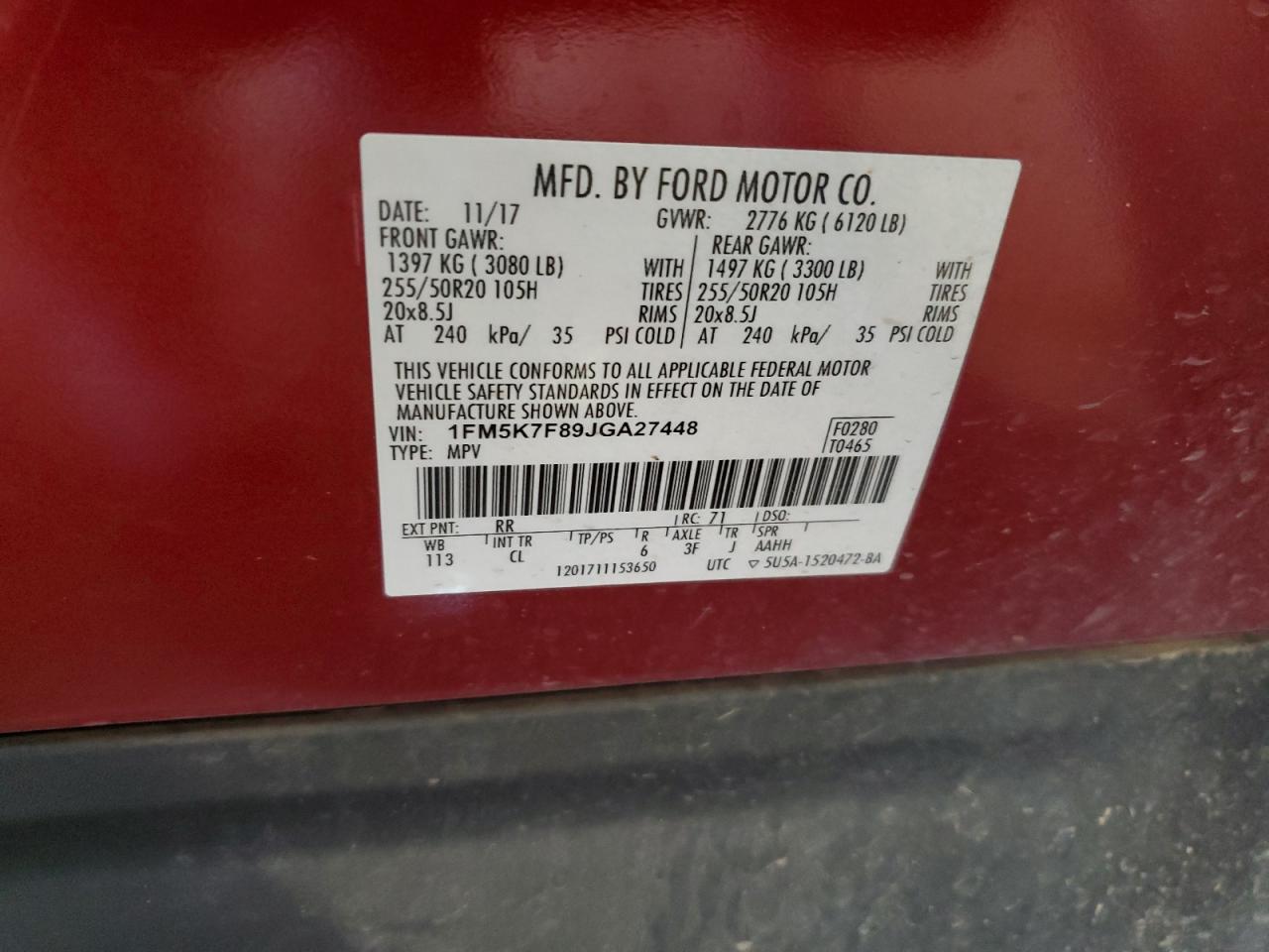 2018 Ford Explorer Limited VIN: 1FM5K7F89JGA27448 Lot: 86113305