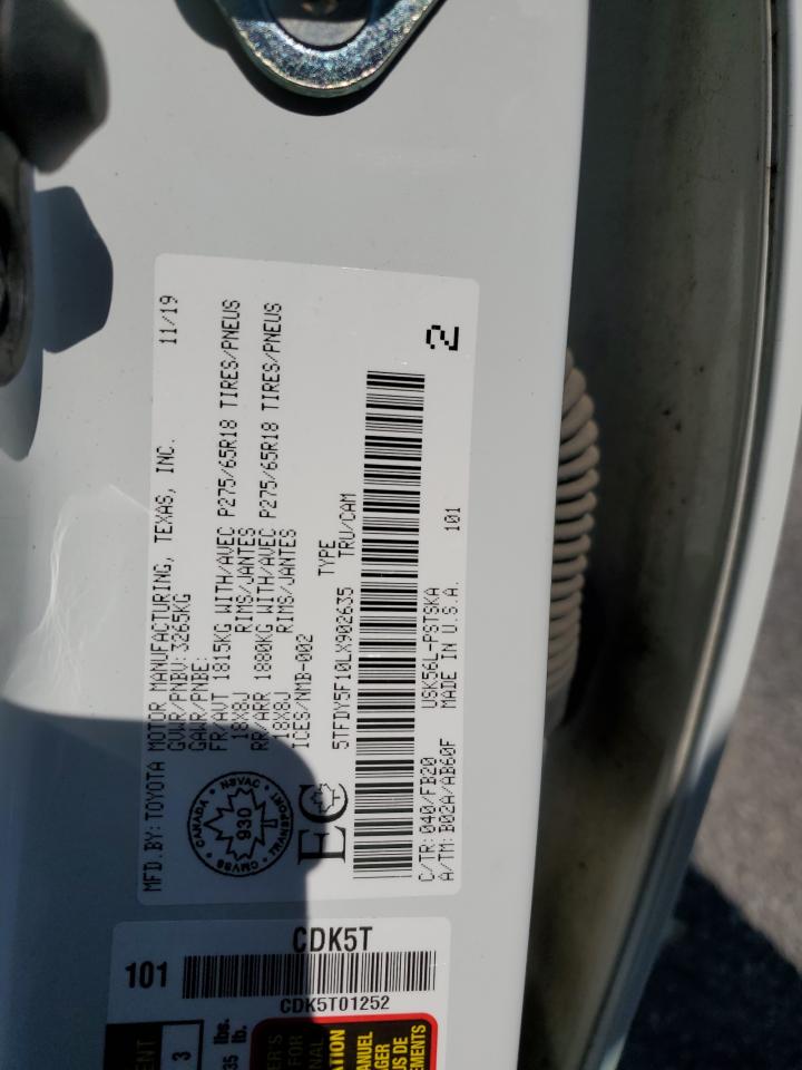 2020 Toyota Tundra Crewmax Sr5 VIN: 5TFDY5F10LX902635 Lot: 82135935