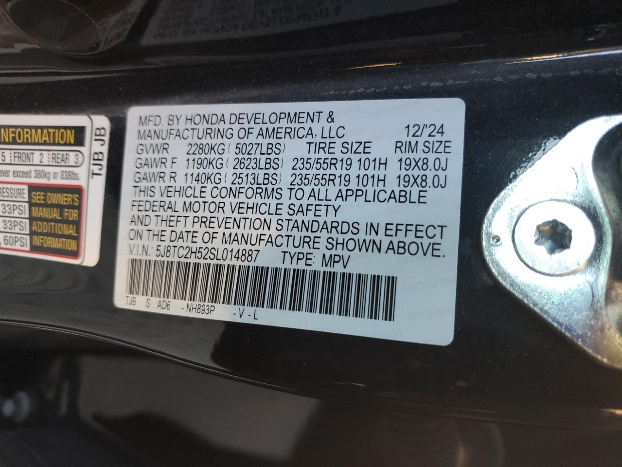 2025 Acura Rdx Technology VIN: 5J8TC2H52SL014887 Lot: 90858815