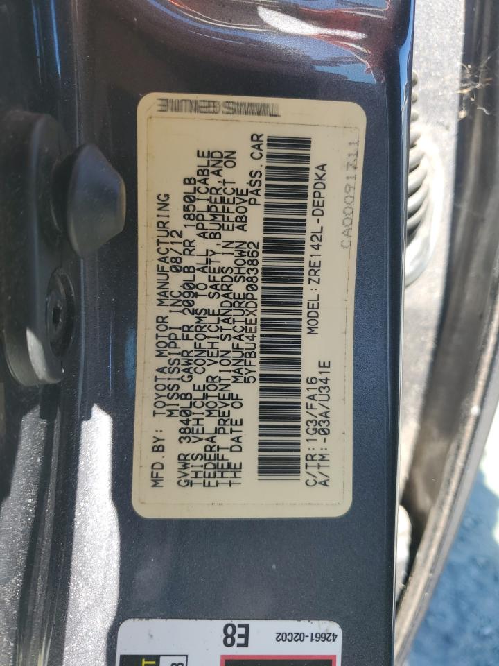 2013 Toyota Corolla Base VIN: 5YFBU4EEXDP083862 Lot: 86245655