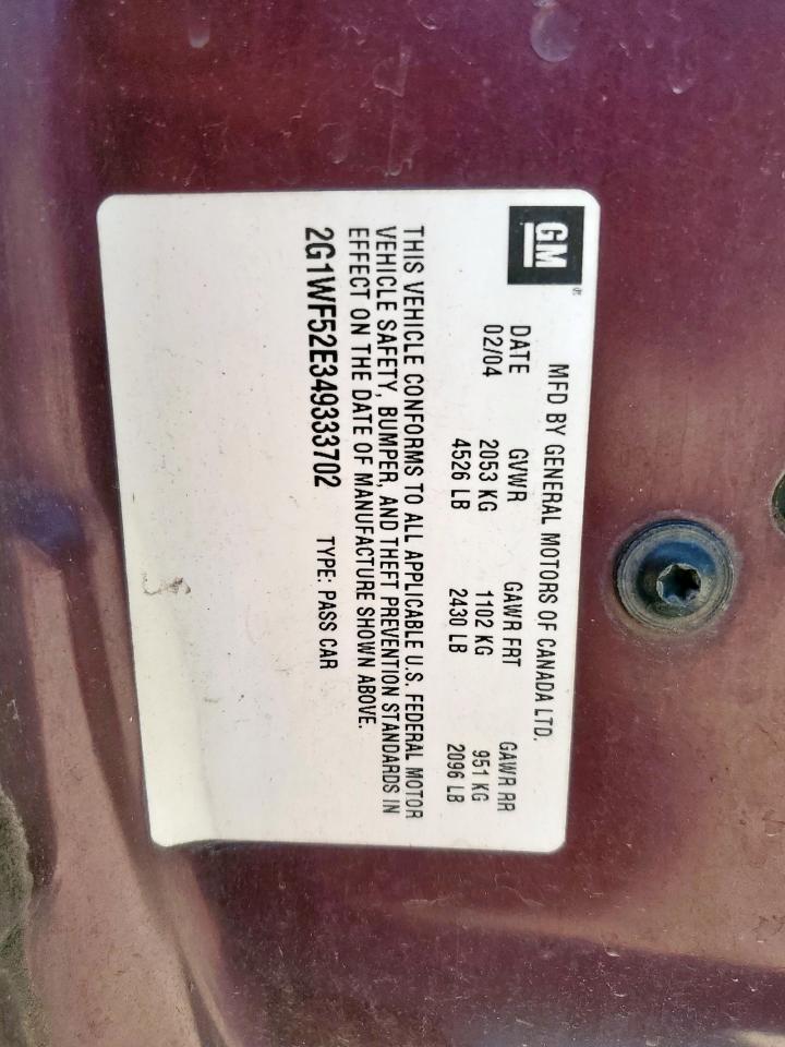 2004 Chevrolet Impala VIN: 2G1WF52E349333702 Lot: 81602505