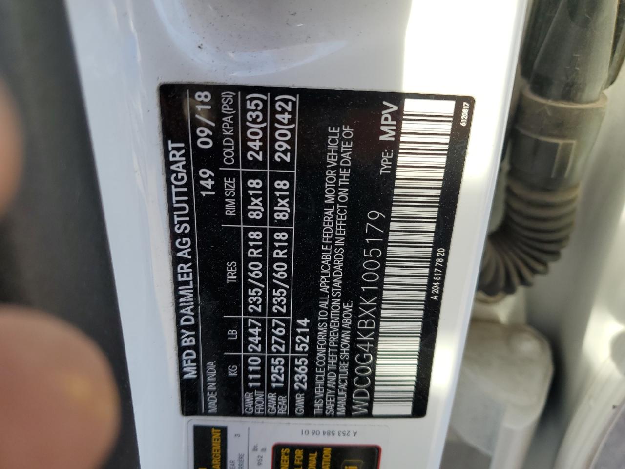 2019 Mercedes-Benz Glc 300 4Matic VIN: WDC0G4KBXK1005179 Lot: 87016695