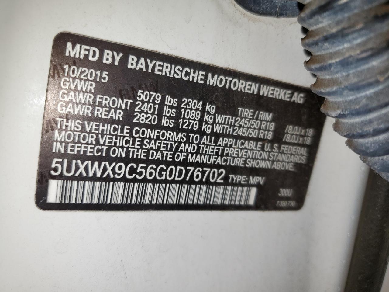 2016 BMW X3 xDrive28I VIN: 5UXWX9C56G0D76702 Lot: 82000995