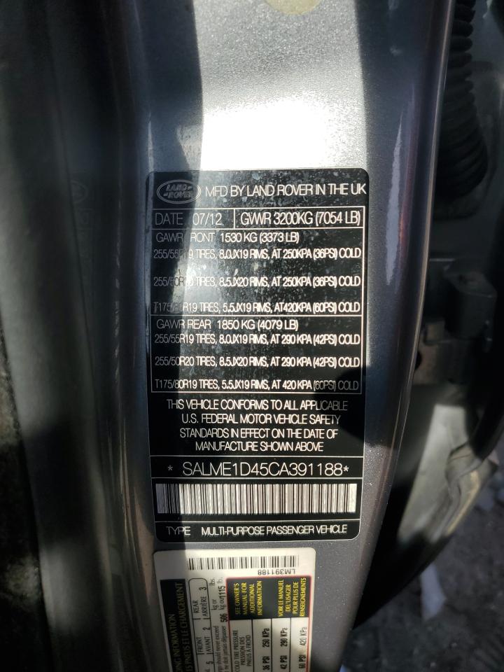 2012 Land Rover Range Rover Hse VIN: SALME1D45CA391188 Lot: 83964065