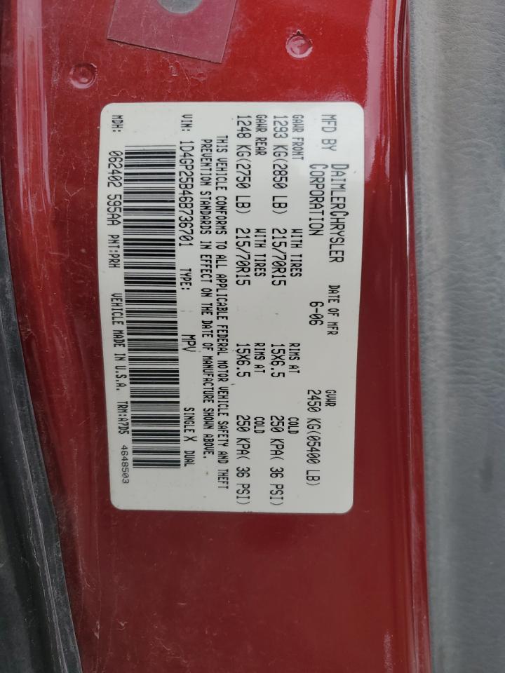 2006 Dodge Caravan Se VIN: 1D4GP25B46B736701 Lot: 89706885