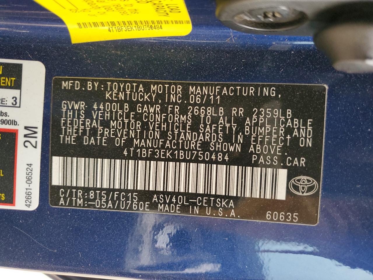 2011 Toyota Camry Base VIN: 4T1BF3EK1BU750484 Lot: 85676115