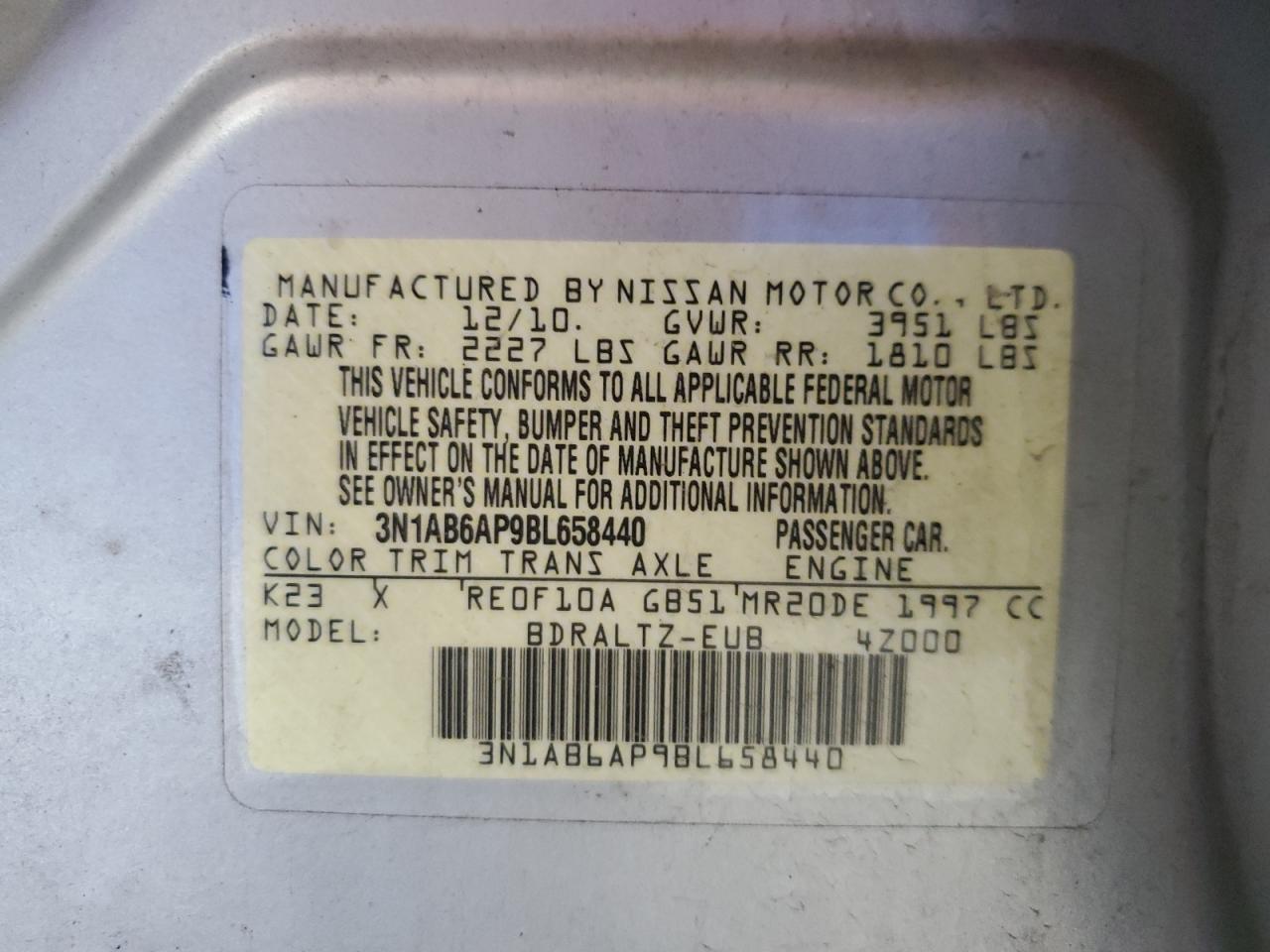 2011 Nissan Sentra 2.0 VIN: 3N1AB6AP9BL658440 Lot: 82348365
