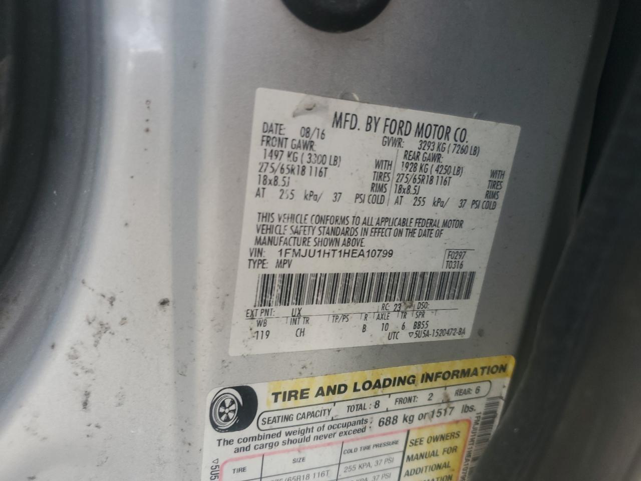 2017 Ford Expedition Xlt VIN: 1FMJU1HT1HEA10799 Lot: 84458985