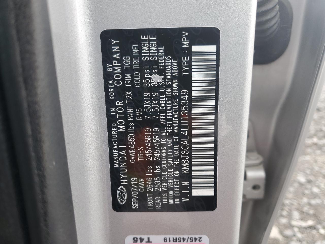 2020 Hyundai Tucson Limited VIN: KM8J3CAL4LU135349 Lot: 84944735