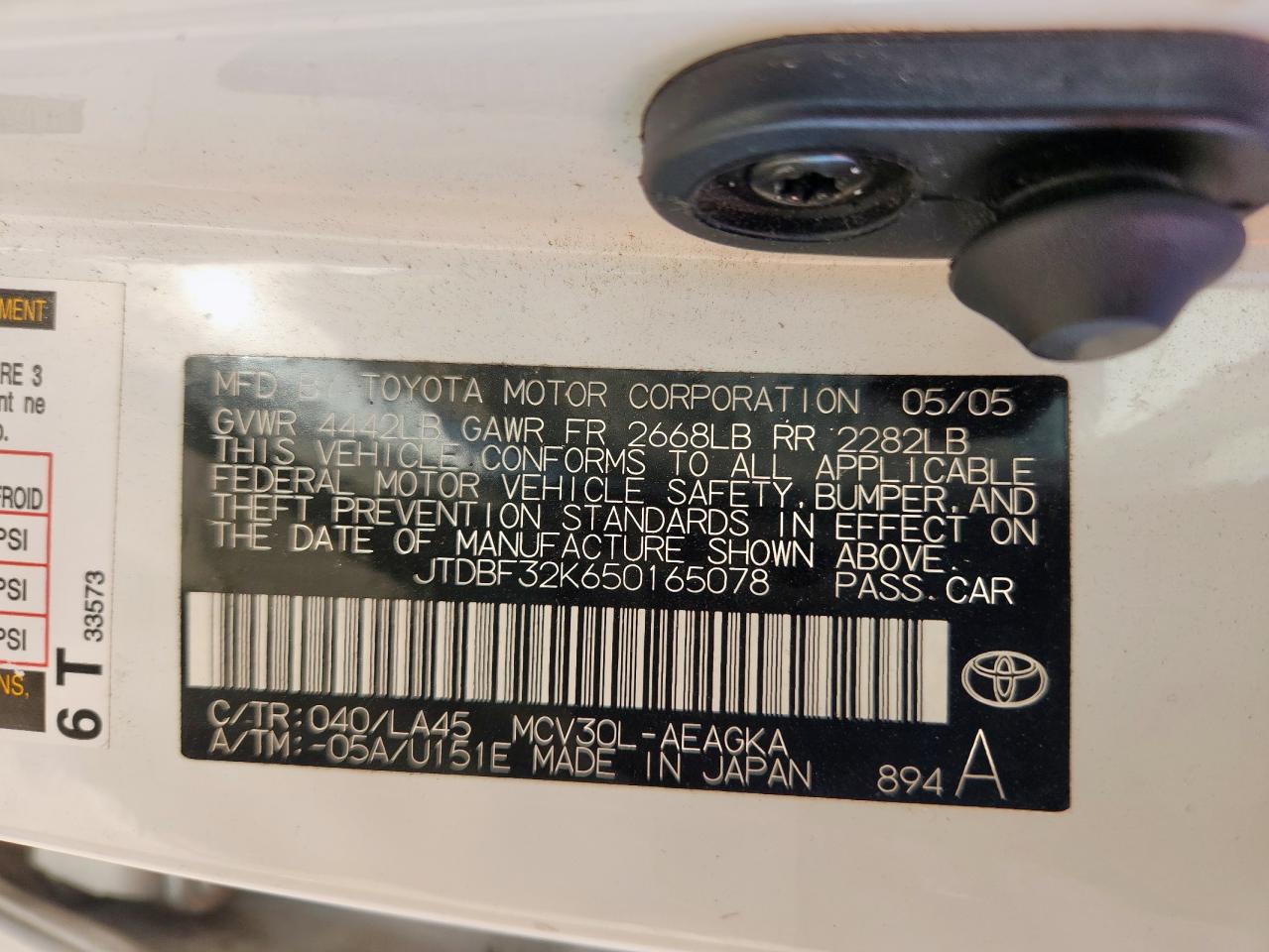 2005 Toyota Camry Le VIN: JTDBF32K650165078 Lot: 85724735