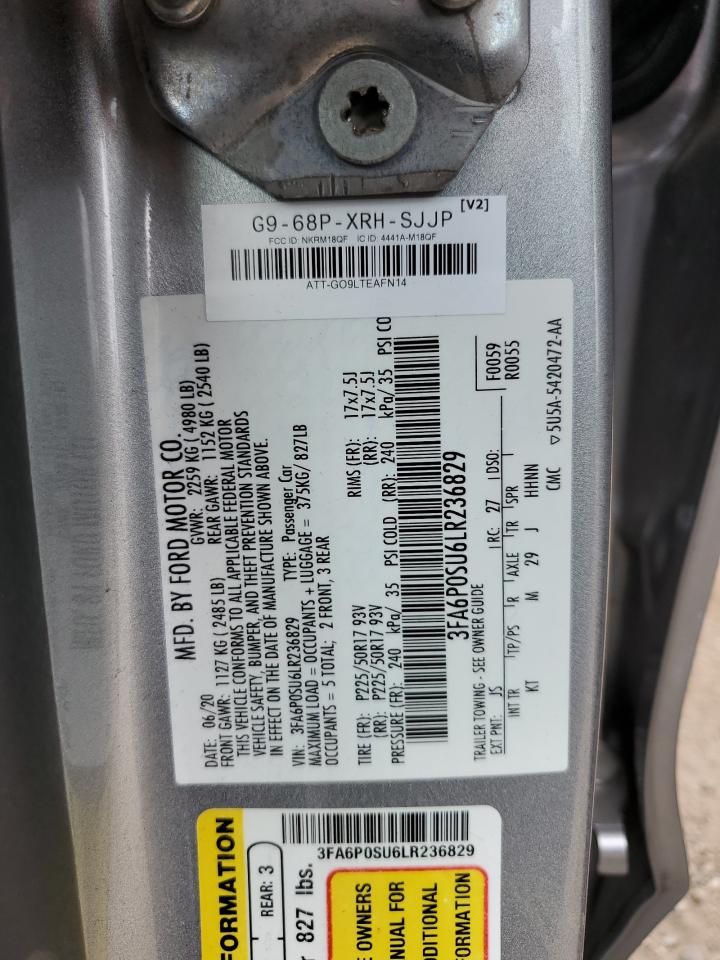 2020 Ford Fusion Titanium VIN: 3FA6P0SU6LR236829 Lot: 82195335