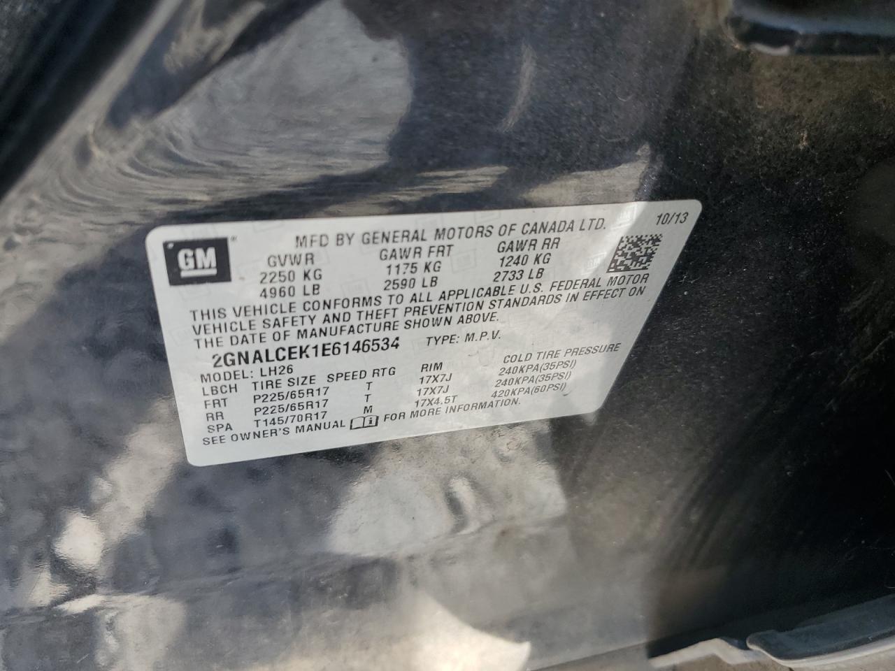 2014 Chevrolet Equinox Lt VIN: 2GNALCEK1E6146534 Lot: 82296435