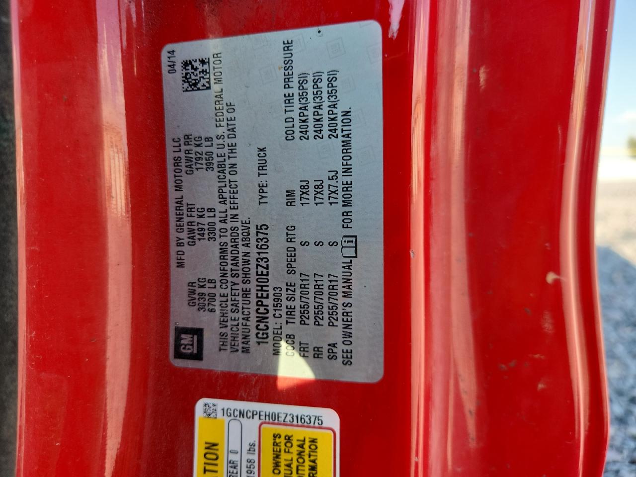 2014 Chevrolet Silverado C1500 VIN: 1GCNCPEH0EZ316375 Lot: 84904065