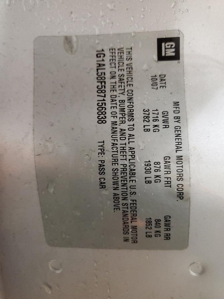 2008 Chevrolet Cobalt Lt VIN: 1G1AL58F587156838 Lot: 89862745